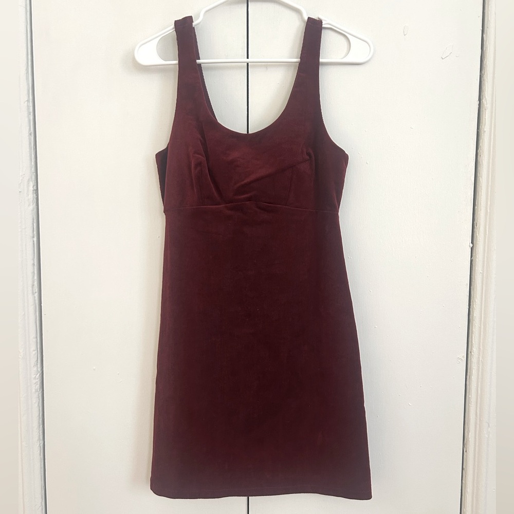 New Look Burgundy Cord Pinafore Dress